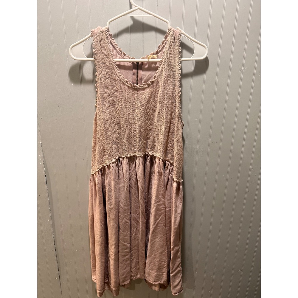 Hyku Pink Crochet Lace Sleeveless Babydoll Mini Dress Boho Mauve Medium